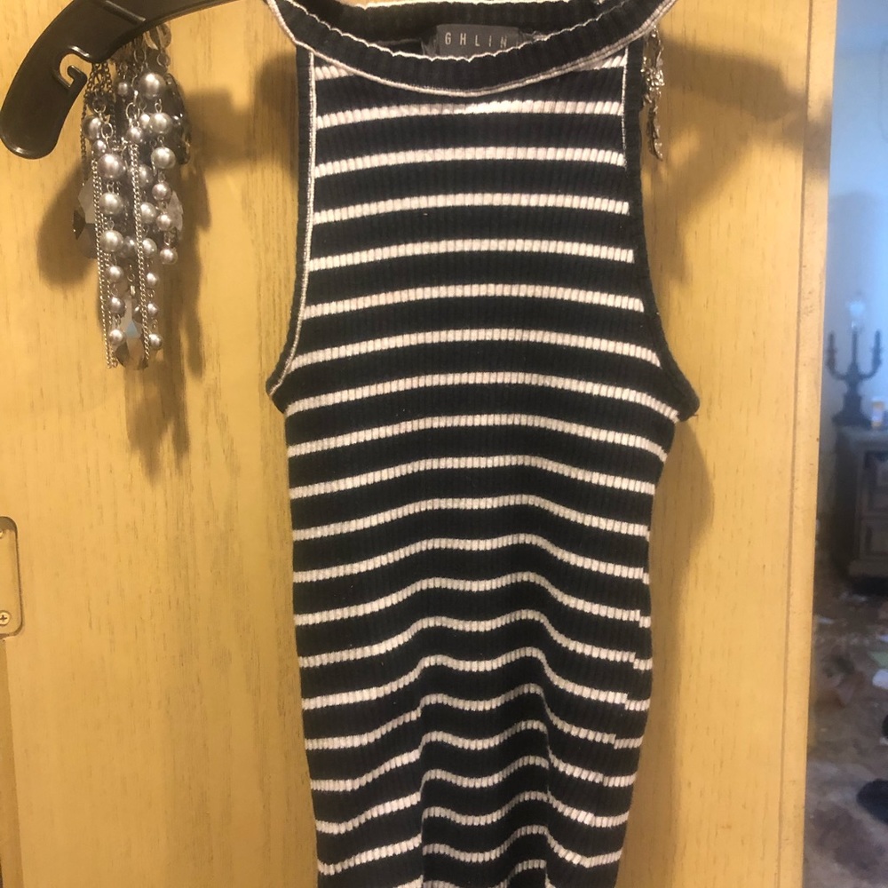 High neck stripped bodysuit